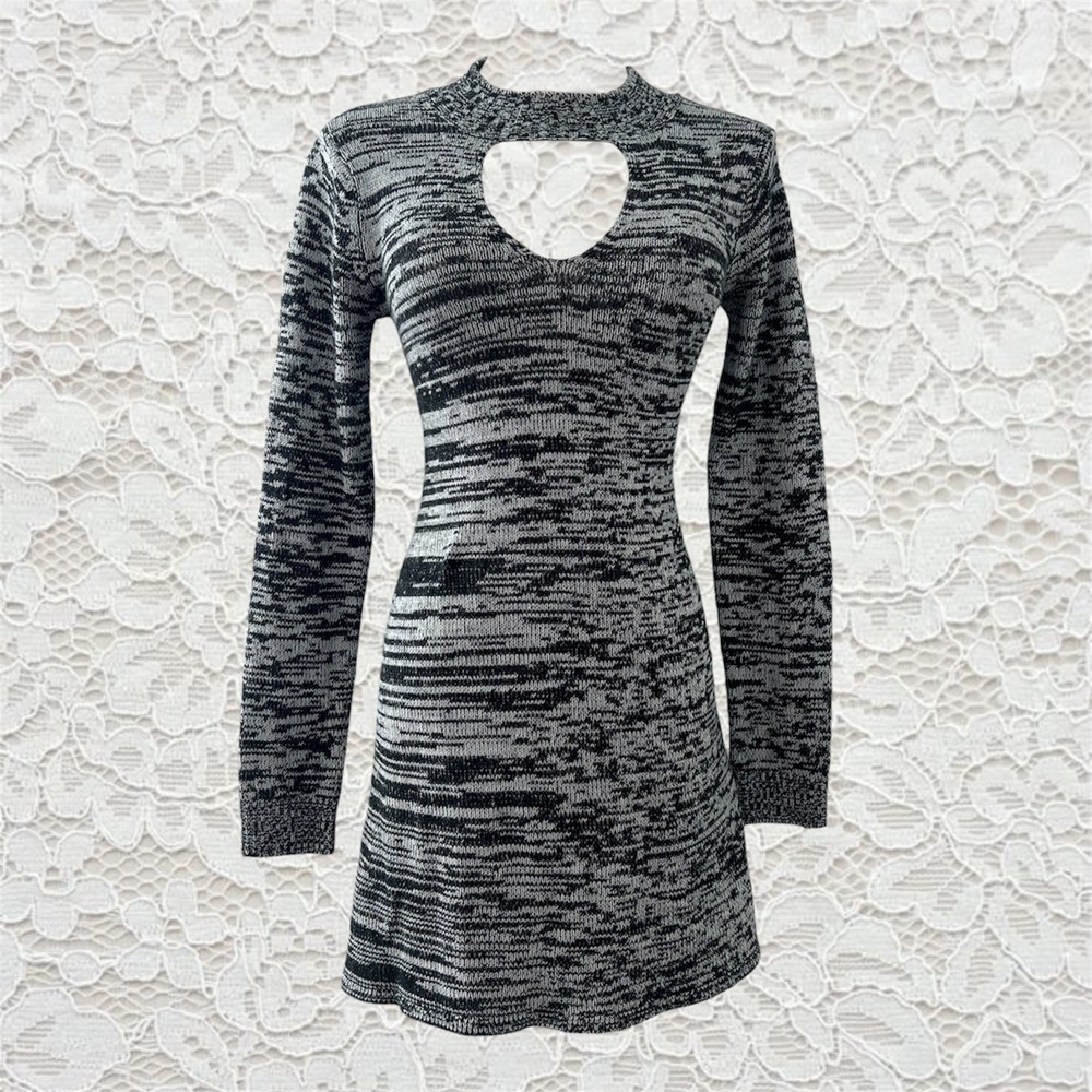 vintage y2k knit sweater mini dress with keyhole cutout